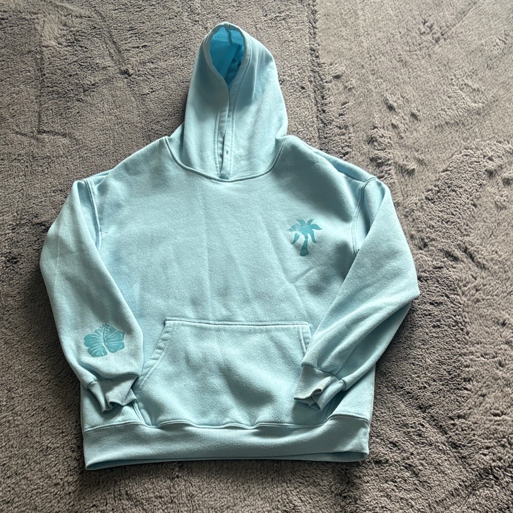Kids Light Aqua Pink Palm Puff Hoodie Sweatshirt